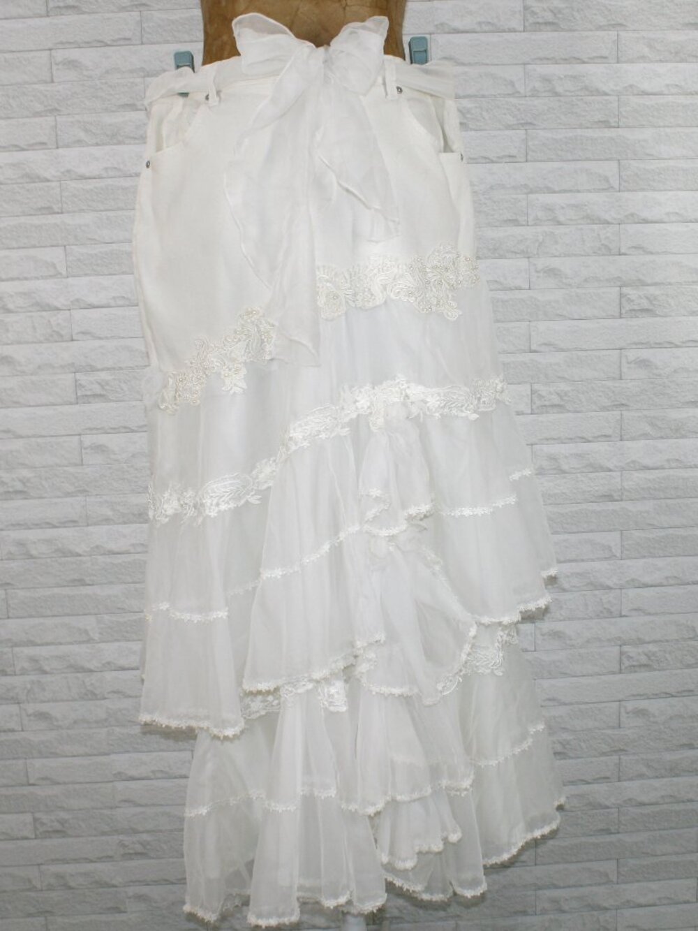 HAND CRAFTED Skirt Denim Ruffle Bachelorette Wedding Bridal White Plus Size 16
